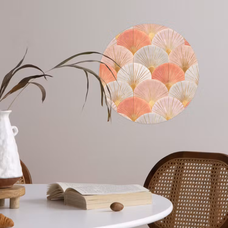 Waaiers - Goud - Roze Wandcirkel behangsticker klein 186 -sfeer3