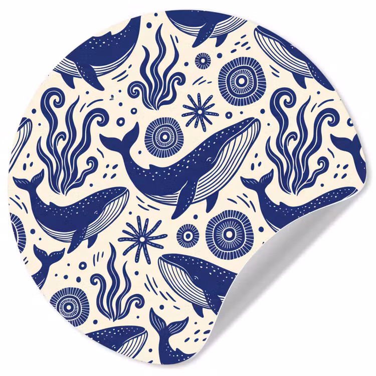 Walvis - Onderwater - Dieren - Abstract - Blauw Wandcirkel behangsticker klein -3d