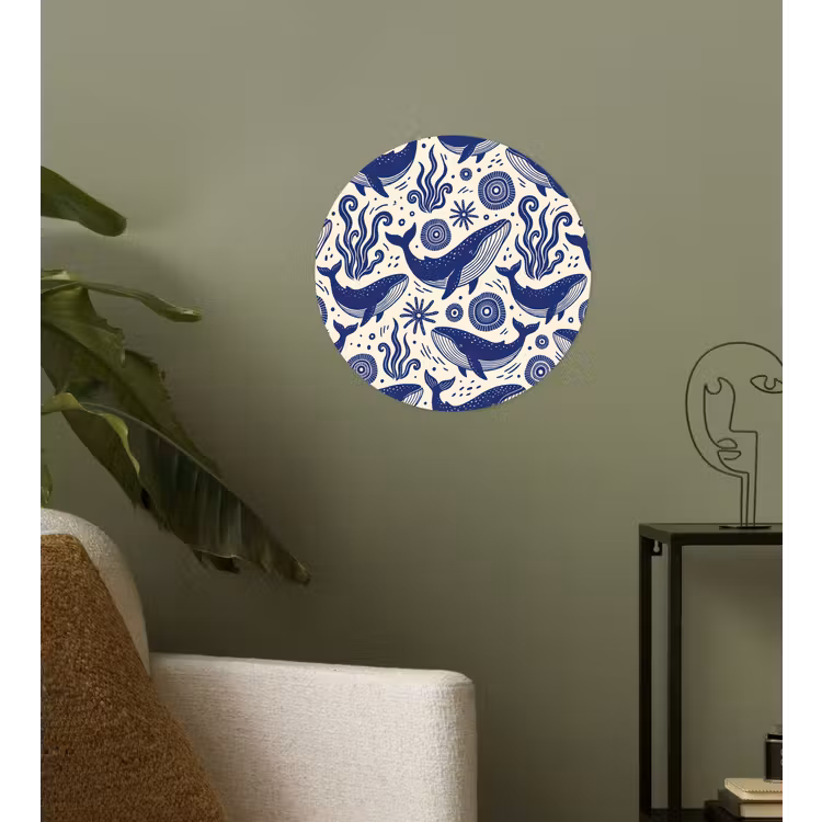 Walvis - Onderwater - Dieren - Abstract - Blauw Wandcirkel behangsticker klein -sfeer2