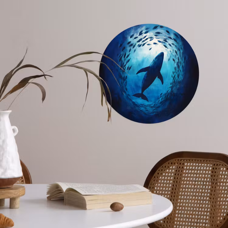 Walvis - Vissen - Donkerblauw Wandcirkel behangsticker klein -sfeer3