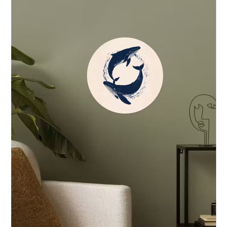 Walvissen - Spetters - Cirkel - Donkerblauw Wandcirkel behangsticker klein -sfeer2