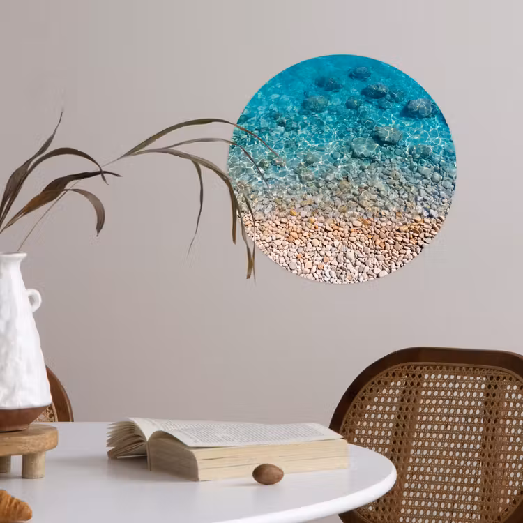 Water - Kiezels - Natuur - Levendig - Turkoois Wandcirkel behangsticker klein -sfeer3