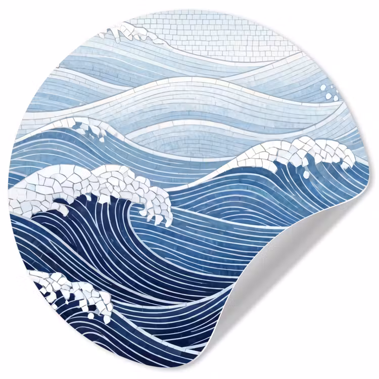 Water - Mozaïek - Landschap - Modern - Blauw Wandcirkel behangsticker klein -3d