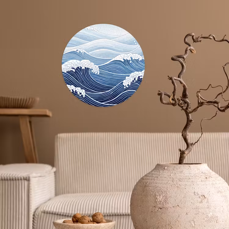 Water - Mozaïek - Landschap - Modern - Blauw Wandcirkel behangsticker klein -sfeer1