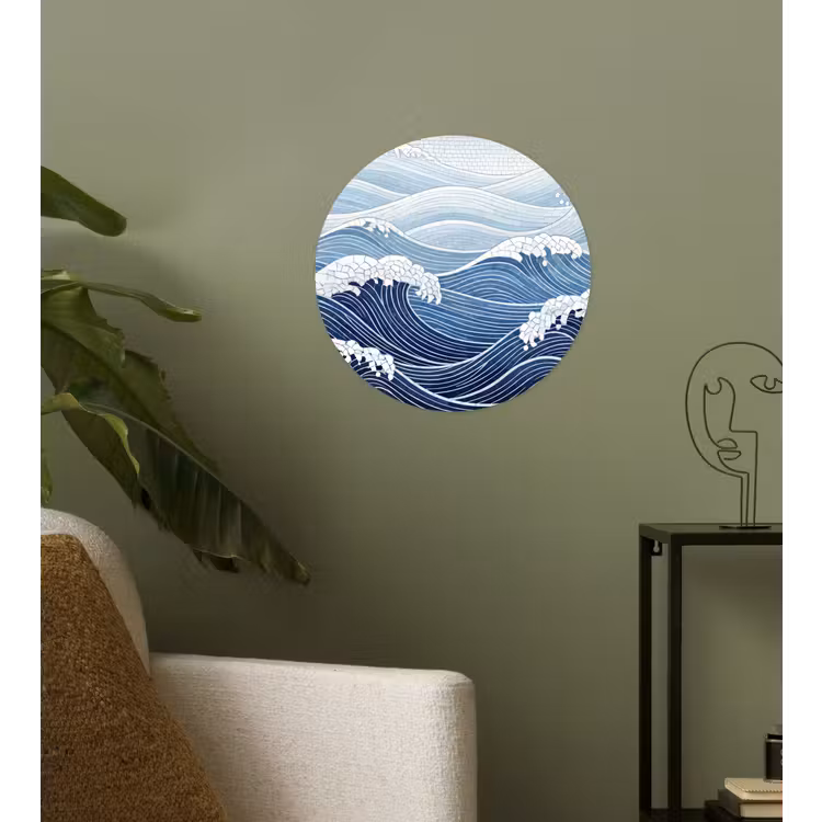 Water - Mozaïek - Landschap - Modern - Blauw Wandcirkel behangsticker klein -sfeer2