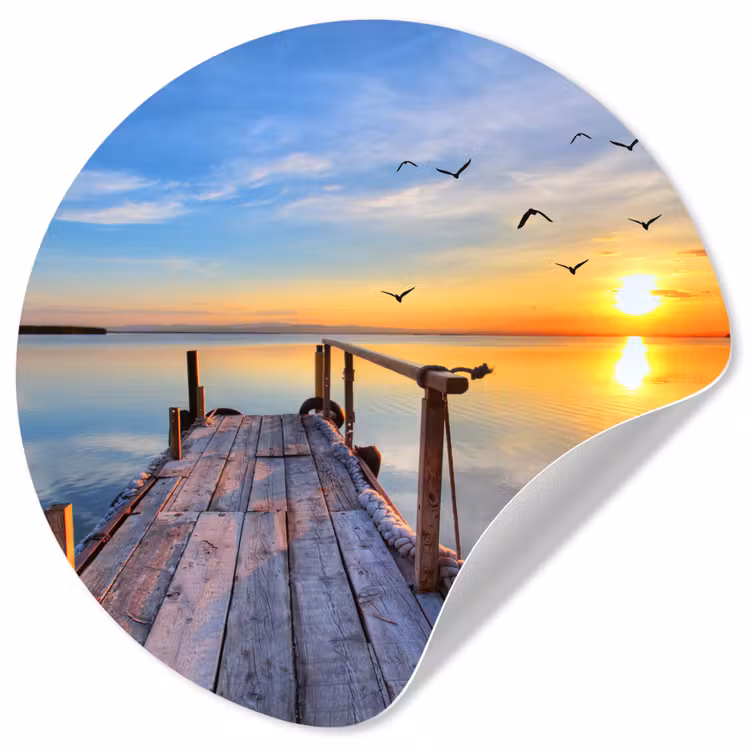 Water - Steiger - Vogels - Zonsondergang - Horizon Wandcirkel behangsticker klein -3d