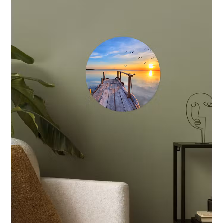 Water - Steiger - Vogels - Zonsondergang - Horizon Wandcirkel behangsticker klein -sfeer2