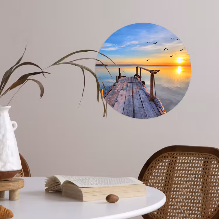 Water - Steiger - Vogels - Zonsondergang - Horizon Wandcirkel behangsticker klein -sfeer3