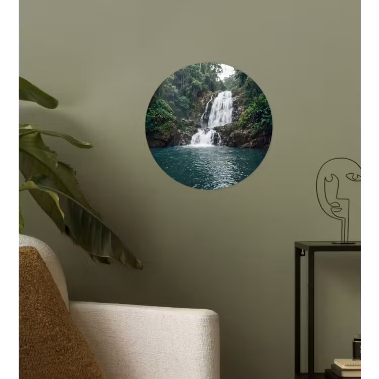 Waterfall - Forest - Nature - Greenkhgyguyg Wandcirkel behangsticker klein -sfeer2