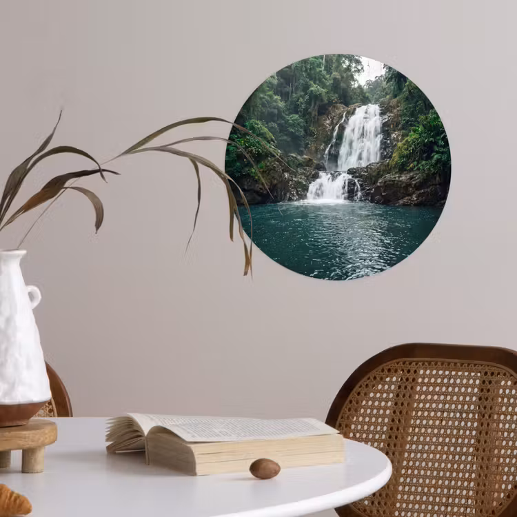 Waterfall - Forest - Nature - Greenkhgyguyg Wandcirkel behangsticker klein -sfeer3