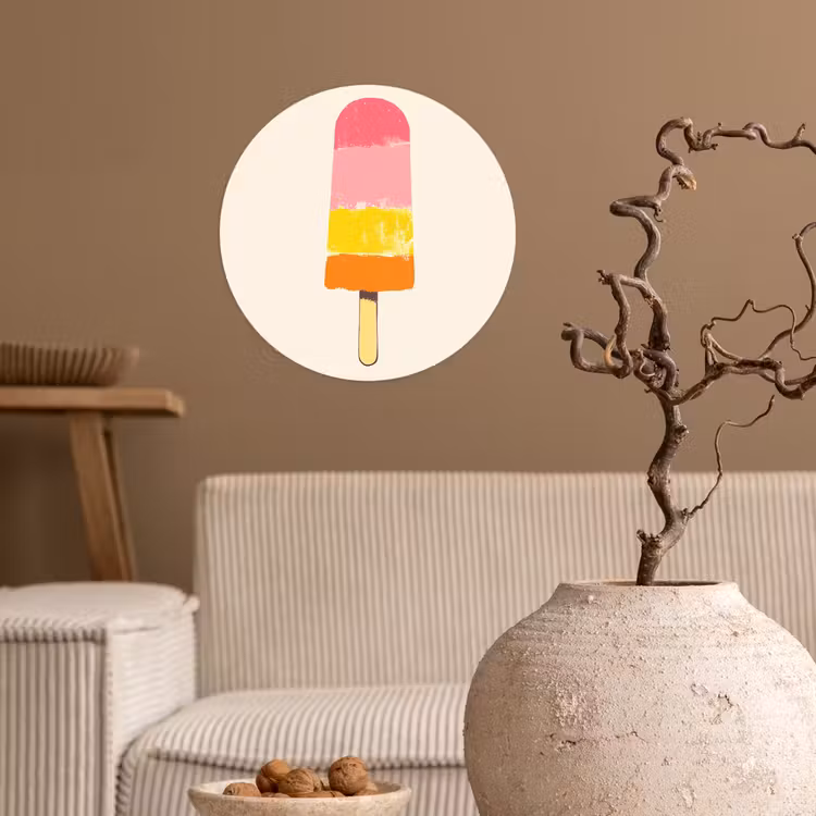 Waterijsje - Retro - Stokje - Roze Wandcirkel behangsticker klein -sfeer1