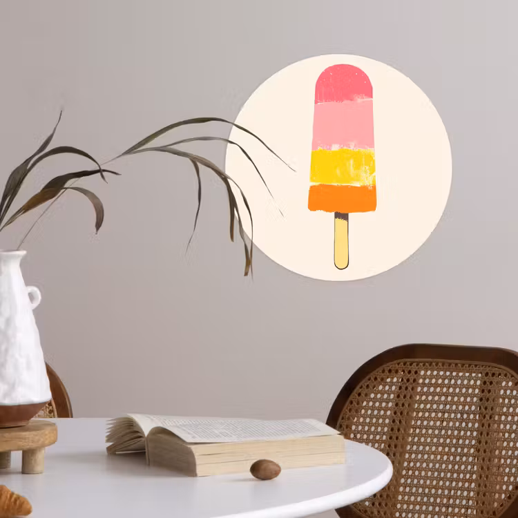 Waterijsje - Retro - Stokje - Roze Wandcirkel behangsticker klein -sfeer3