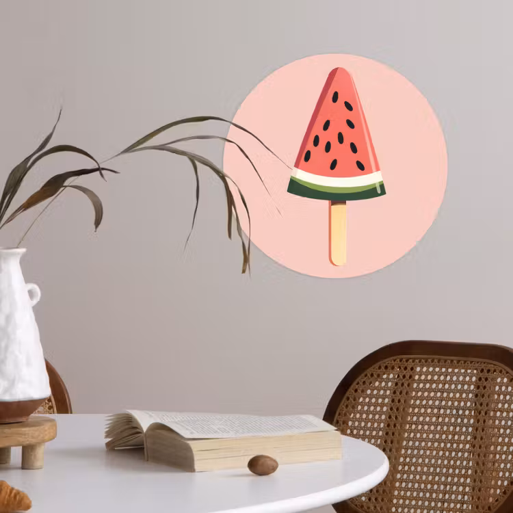 Watermeloen - Ijsje - Pitjes - Rood Wandcirkel behangsticker klein -sfeer3