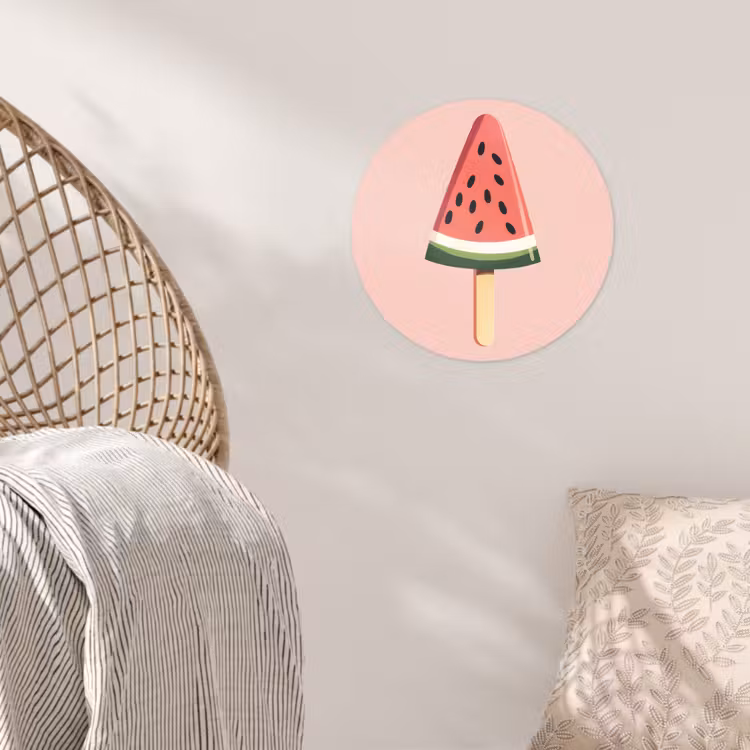 Watermeloen - Ijsje - Pitjes - Rood Wandcirkel behangsticker klein -sfeer4