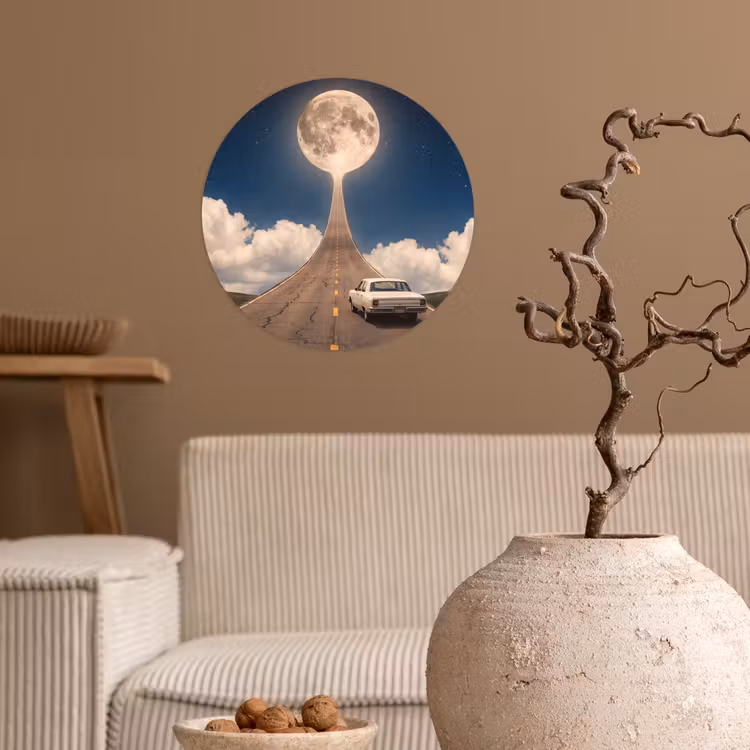 Behangcirkel - Weg - Maan - Nacht - Weg - Maan - Nacht Wandcirkel behangsticker klein