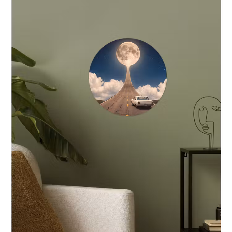 Behangcirkel - Weg - Maan - Nacht - Weg - Maan - Nacht Wandcirkel behangsticker klein