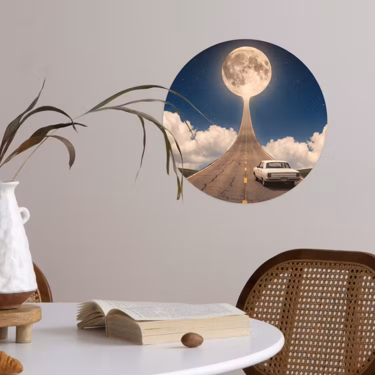 Behangcirkel - Weg - Maan - Nacht - Weg - Maan - Nacht Wandcirkel behangsticker klein