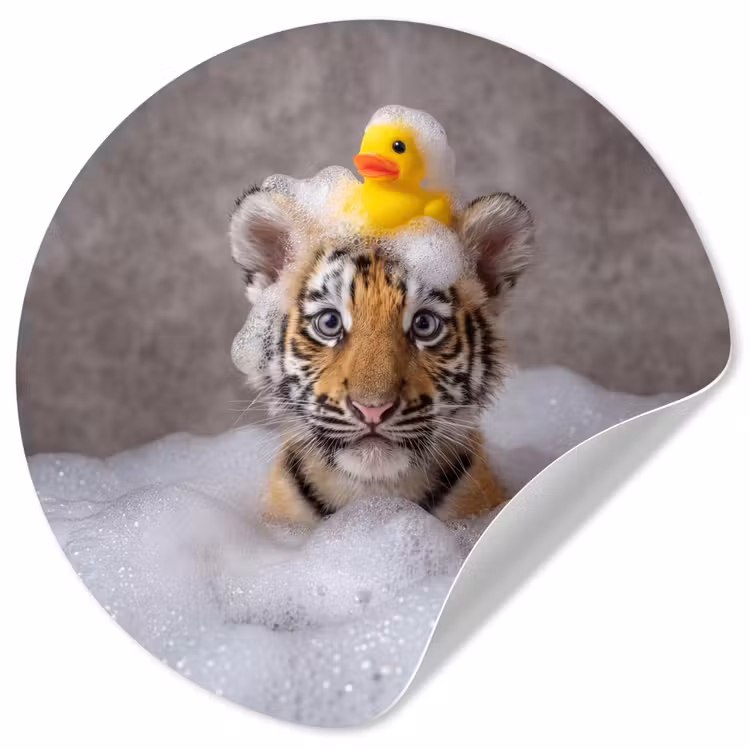 Welpje - Bad - Geel Wandcirkel behangsticker klein -3d
