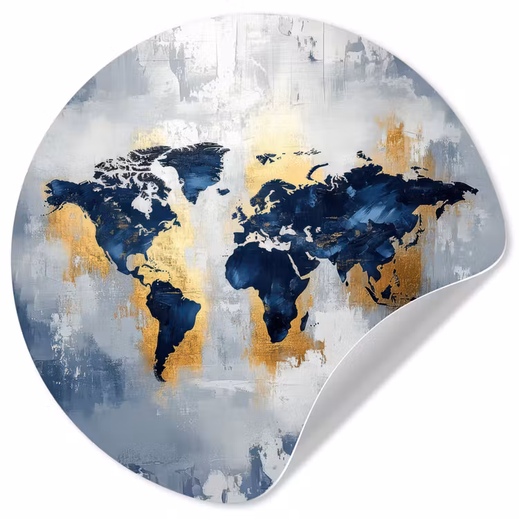 Wereldkaart - Blauw - Abstract Wandcirkel behangsticker klein -3d