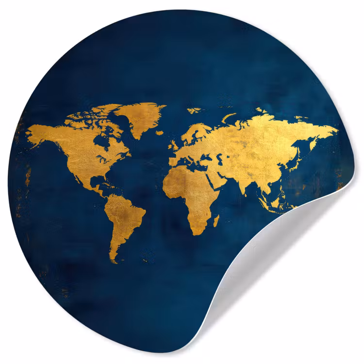 Wereldkaart - Goud - Donkerblauw Wandcirkel behangsticker klein -3d