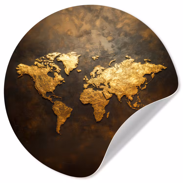 Wereldkaart - Goud - Roest Wandcirkel behangsticker klein -3d