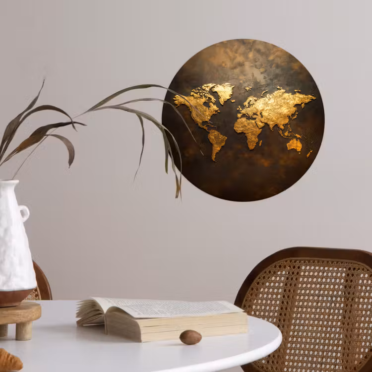 Wereldkaart - Goud - Roest Wandcirkel behangsticker klein -sfeer3