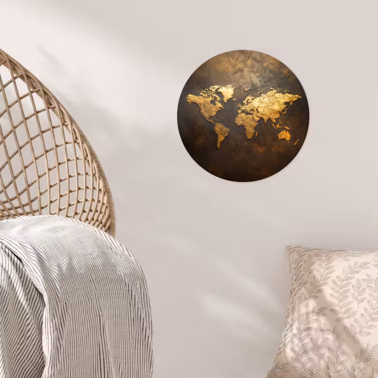 Wereldkaart - Goud - Roest Wandcirkel behangsticker klein -sfeer4