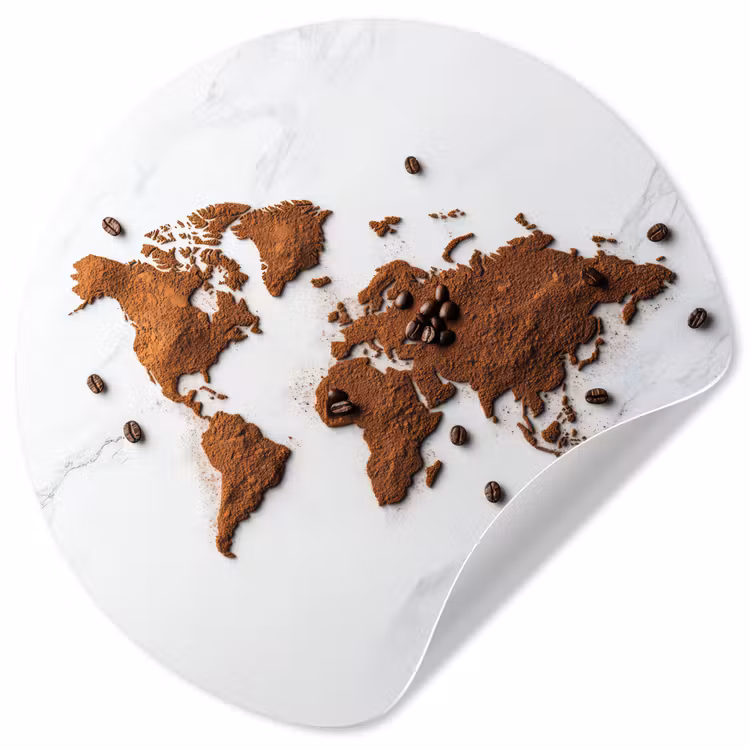 Wereldkaart - Koffie - Marmer Wandcirkel behangsticker klein -3d