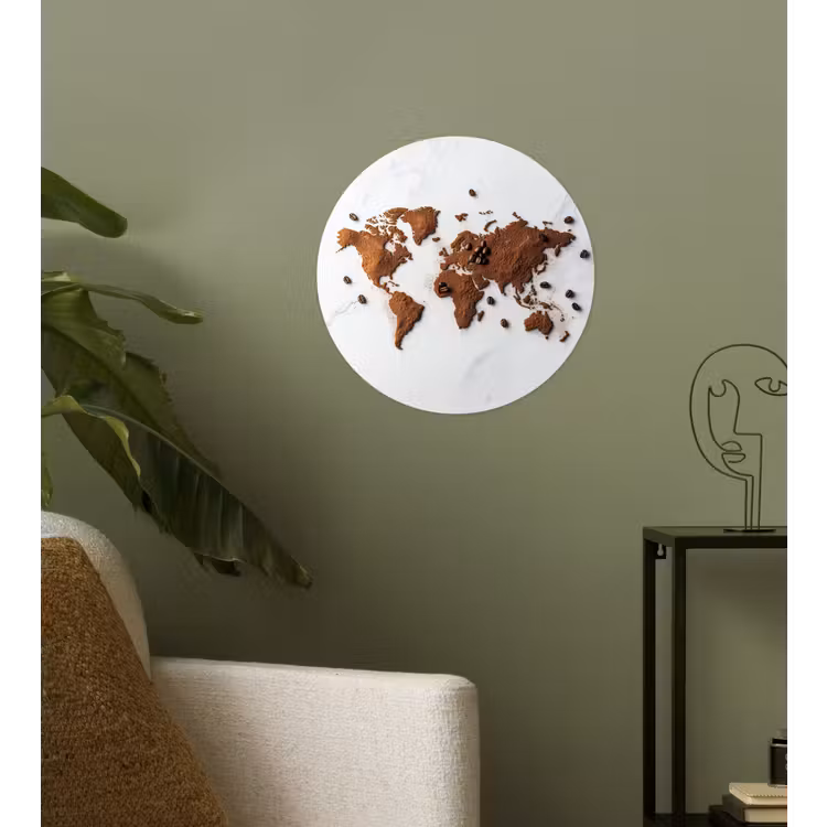 Wereldkaart - Koffie - Marmer Wandcirkel behangsticker klein -sfeer2