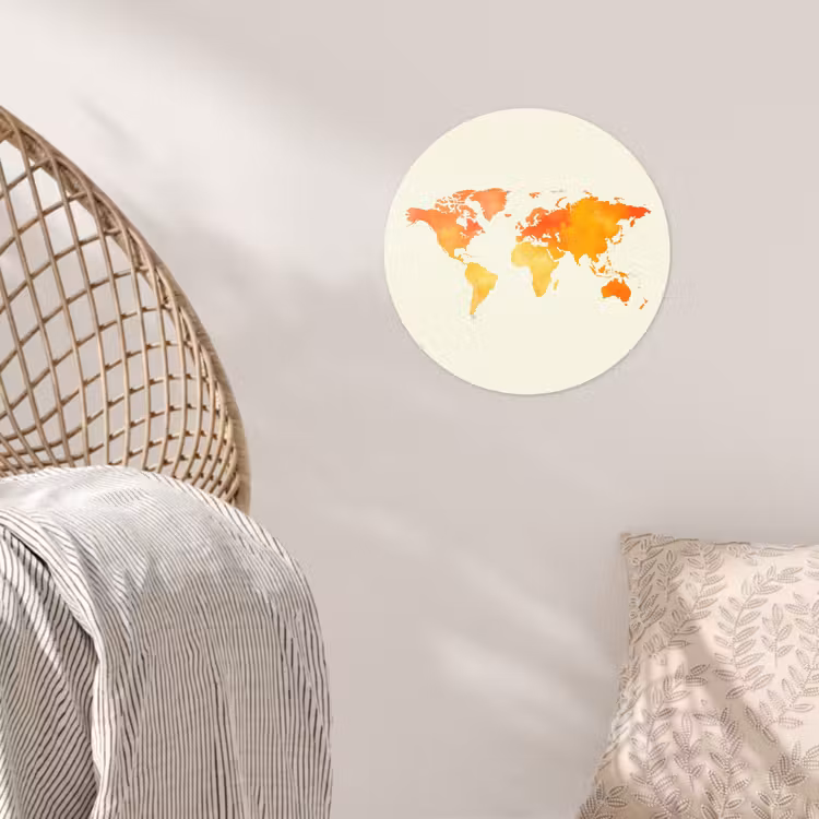 Wereldkaart - Oranje - Kleurrijk Wandcirkel behangsticker klein -sfeer4