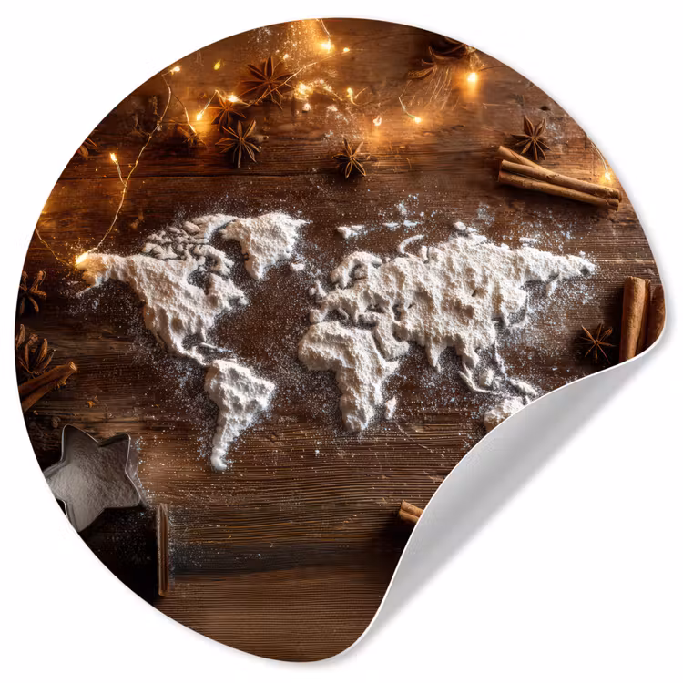 Wereldkaart - Poedersuiker - Hout Wandcirkel behangsticker klein -3d