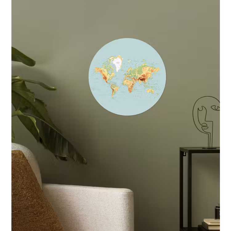 Wereldkaart - Realistisch - Blauw Wandcirkel behangsticker klein -sfeer2