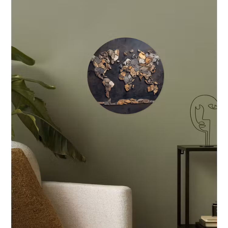 Wereldkaart - Stenen - Realistisch Wandcirkel behangsticker klein -sfeer2