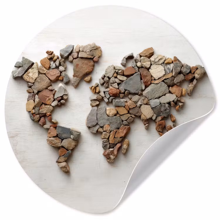Wereldkaart - Stenen - Wit Wandcirkel behangsticker klein -3d