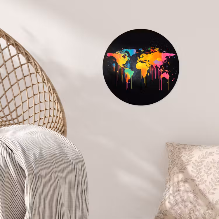 Wereldkaart - Verf - Kleurrijk - Graffiti - Wereld Wandcirkel behangsticker klein -sfeer4