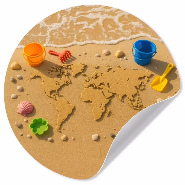 Wereldkaart - Zand - Kleurrijk - Zomer Wandcirkel behangsticker klein -3d