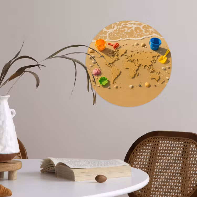 Wereldkaart - Zand - Kleurrijk - Zomer Wandcirkel behangsticker klein -sfeer3