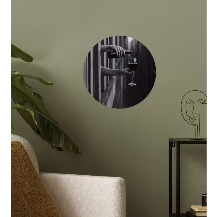 Wijnfles - Glas - Handen - Raam Wandcirkel behangsticker klein -sfeer2