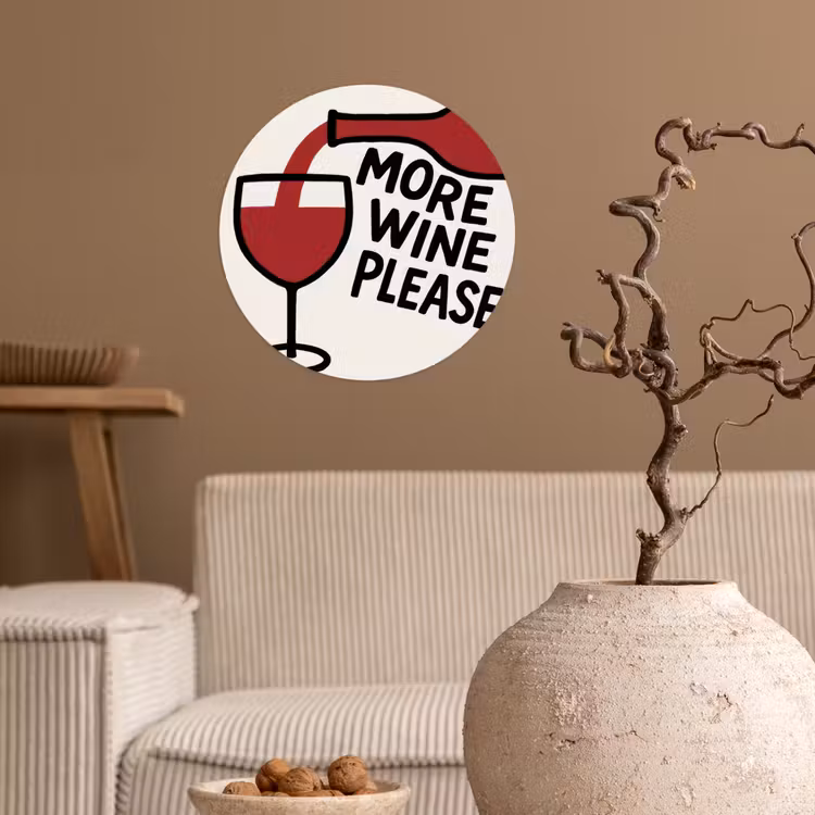 Wijnfles - Quote - Rood - Glas Wandcirkel behangsticker klein -sfeer1