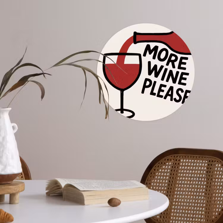 Wijnfles - Quote - Rood - Glas Wandcirkel behangsticker klein -sfeer3