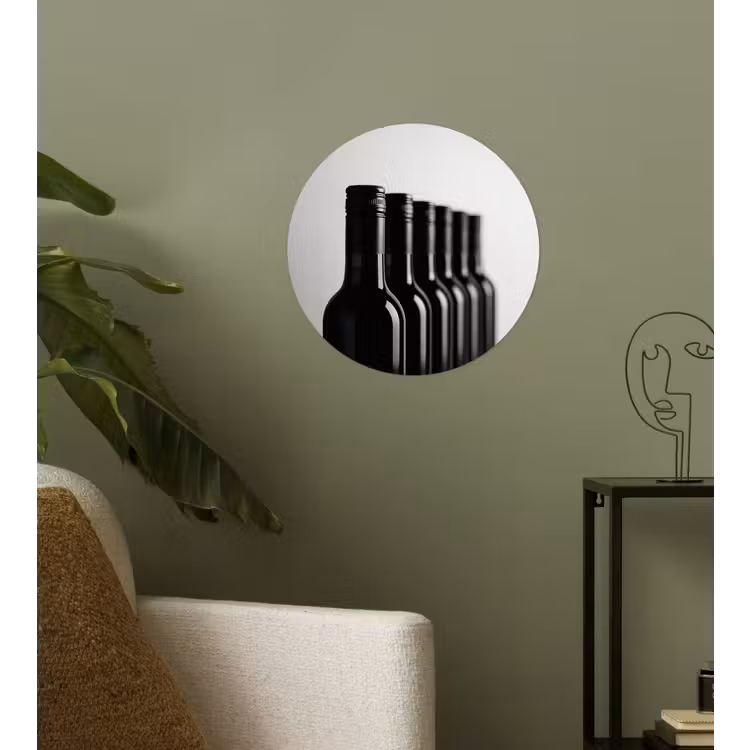 Wijnflessen - Zwart - Minimalistisch Wandcirkel behangsticker klein -sfeer2