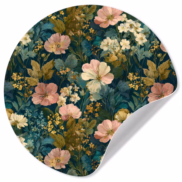 Wilde bloemen - Botanisch - Patroon - Roze - Romantisch Wandcirkel behangsticker klein 186 -3d