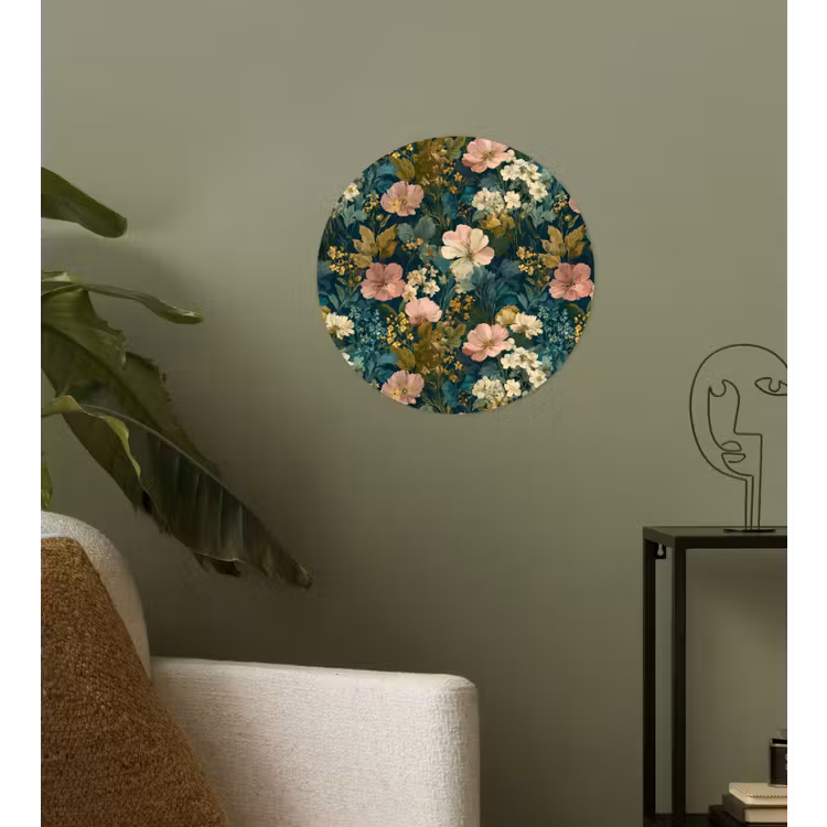 Wilde bloemen - Botanisch - Patroon - Roze - Romantisch Wandcirkel behangsticker klein 186 -sfeer2
