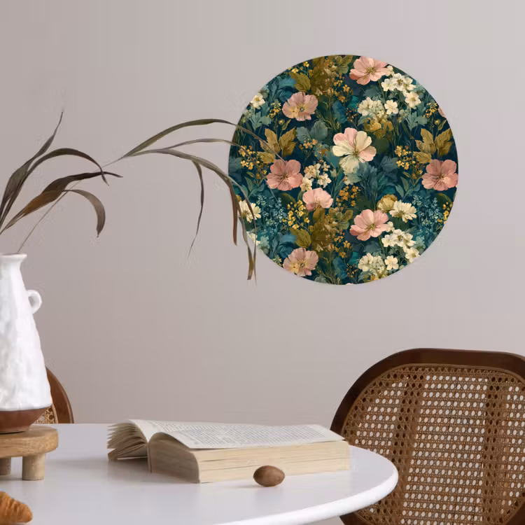Wilde bloemen - Botanisch - Patroon - Roze - Romantisch Wandcirkel behangsticker klein 186 -sfeer3