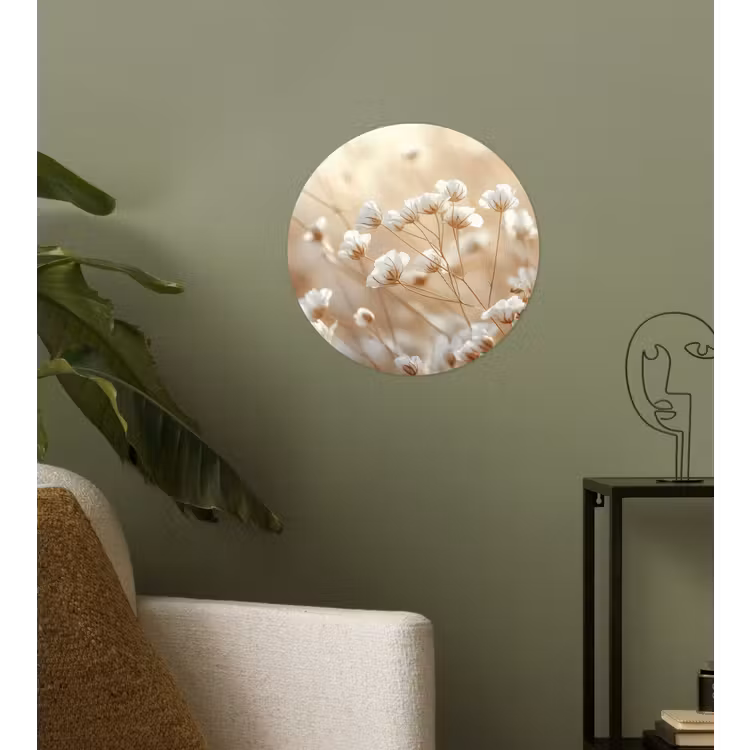 Wilde - Bloemen - Wit Wandcirkel behangsticker klein -sfeer2