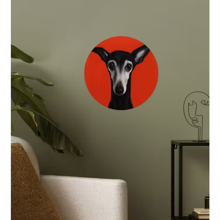 Windhond - Minimalistisch - Rood Wandcirkel behangsticker klein -sfeer2