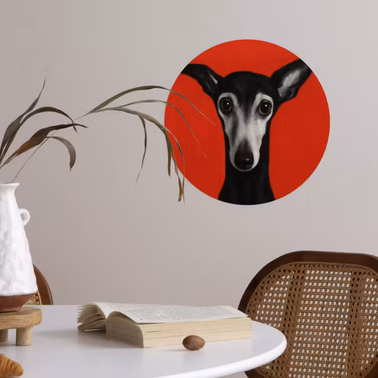Windhond - Minimalistisch - Rood Wandcirkel behangsticker klein -sfeer3