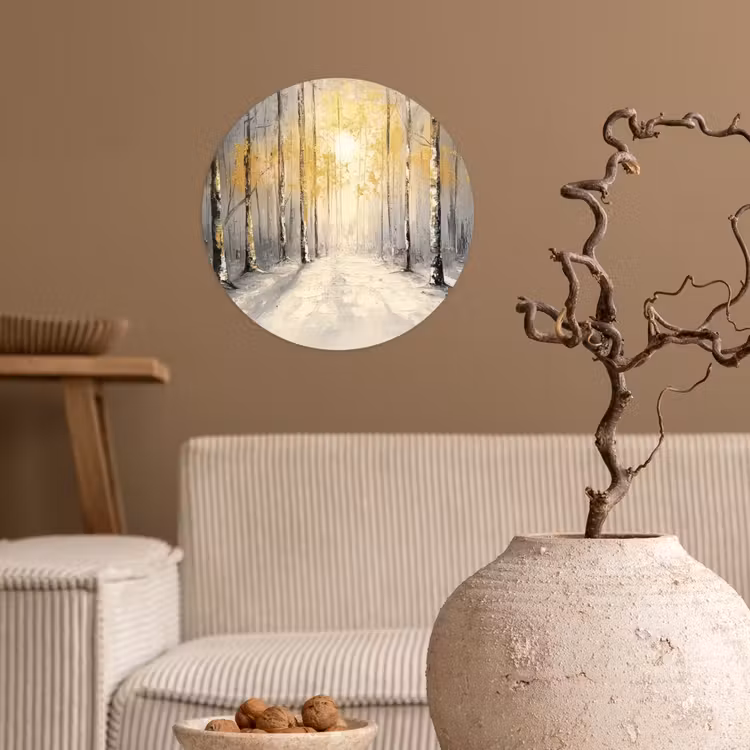 Winter - Abstract - Sneeuw - Natuur - Zon Wandcirkel behangsticker klein -sfeer1
