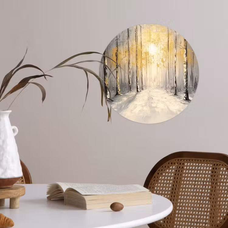 Winter - Abstract - Sneeuw - Natuur - Zon Wandcirkel behangsticker klein -sfeer3