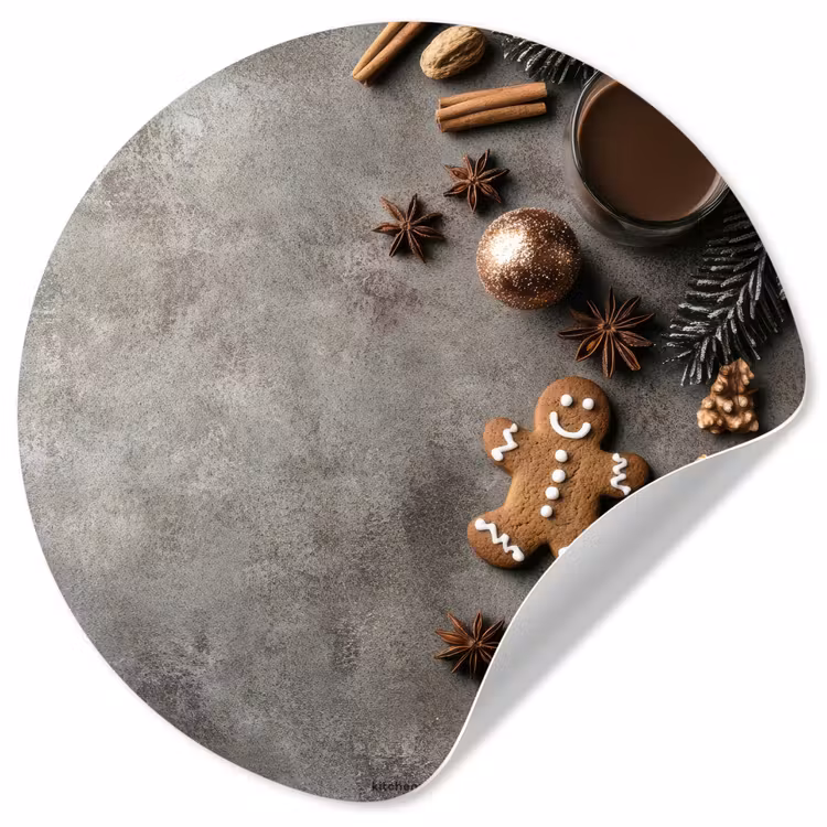 Winter - Kerst - Beton - Gingerbread man Wandcirkel behangsticker klein -3d